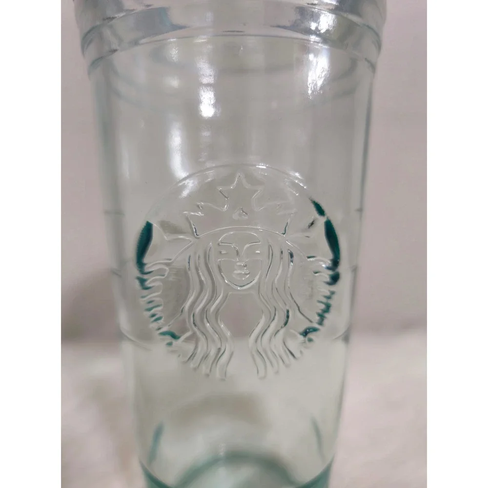 Starbucks‎ Recycled Green Glass Tumbler 20 oz Cold Cup With Clear Lid 2015